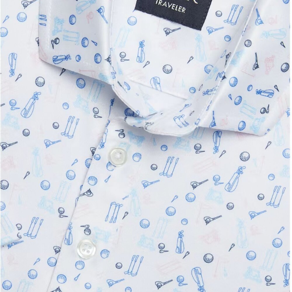 Traveler Performance Tailored Fit Golf Polo | XX Large White/Blue/Pink Shirt - Picture 3 of 3